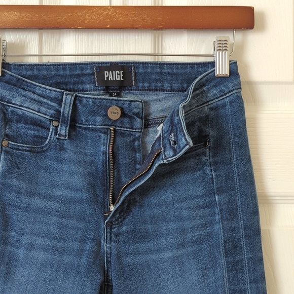 Paige Hoxton Classic Medium Wash High Waisted Ankle Cropped Skinny Jeans 24 - Picture 7 of 14